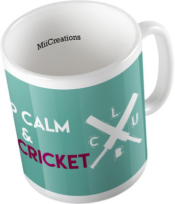 

MiiCreations Printed Keep Calm & Play Cricket Ceramic Mug(325 ml), Multicolor
