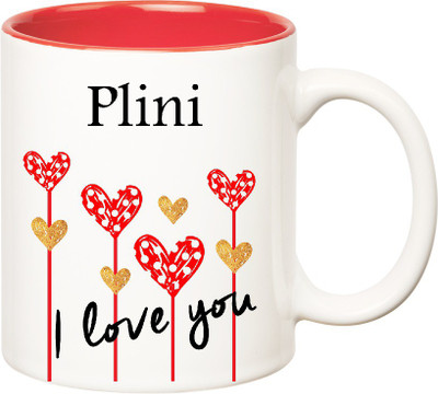

Huppme I Love You Plini Inner Red (350 ml) Ceramic Mug(350 ml), Red;white