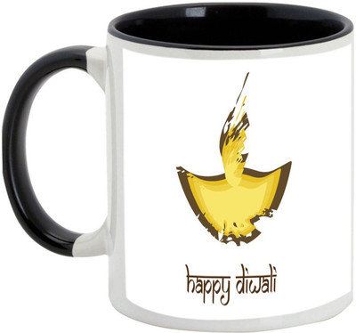 

AllUPrints Gifts For Diwali - Faded Abstract Deepawali Art Ceramic Mug(325 ml), Black
