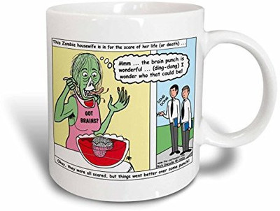 

3dRose Halloween Zombie Punch and the Religious Visitors Ceramic, 11 oz, White Ceramic Mug(60 ml), Multicolor