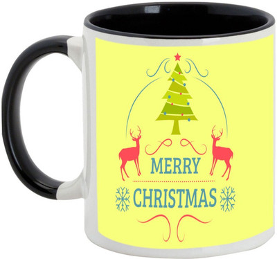 

AllUPrints Hovering Christmas Gifts Ceramic Mug(325 ml), Black
