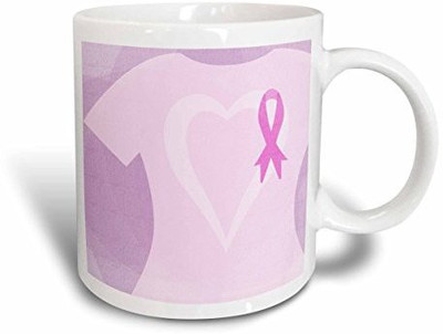 

3dRose Pink Ribbon T Shirt Breast Cancer Awareness Ceramic, 15 oz, White Ceramic Mug(60 ml), Multicolor