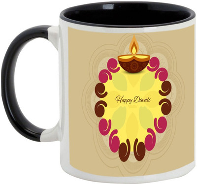 

AllUPrints Gifts For Diwali - Enjoy Deepawali With Sweets And Crackers Ceramic Mug(325 ml), Black