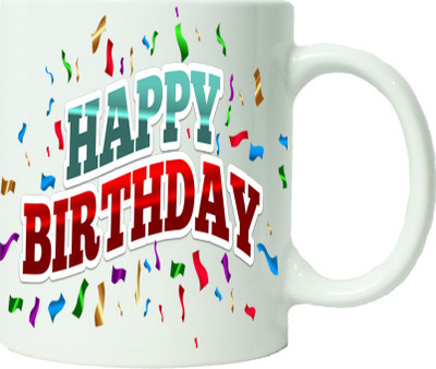 

Maison N Mode Happy Birth Day Zig Zag Coffee Ceramic Mug(330 ml), Multicolor