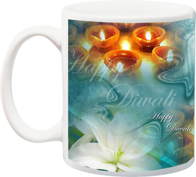 ME&YOU Beautiful Printed Happy Diwali Ceramic Mug(325 ml), Multicolor
