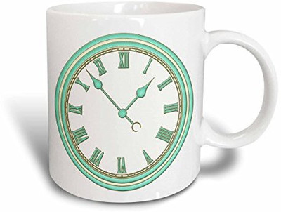 

3dRose Vintage Aqua and White Clock Illustration Ceramic, 11 oz, White Ceramic Mug(60 ml)