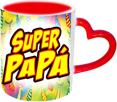 

Raj Laxmi SUPER PAPA Red Heart Handle Ceramic Mug(350 ml)
