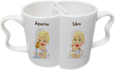 

Ucard Aquarius and Libra Zodiac Sign Valentines Day Couple Bone China, Ceramic, Porcelain Mug(325 ml), Multicolor