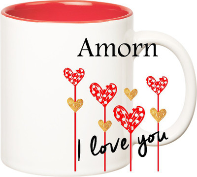 

Huppme I Love You Amorn Inner Red (350 ml) Ceramic Mug(350 ml), Red;white