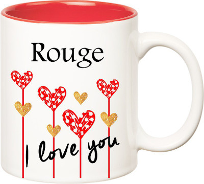 

Huppme I Love You Rouge Inner Red (350 ml) Ceramic Mug(350 ml), Red;white