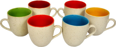 

Shaurya Saran sone Angled Ceramic Mug(100 ml, Pack of 6), Multicolor
