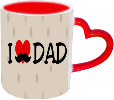 Raj Laxmi I Love Dad With Simple N Cool Design Red Heart Handle Ceramic Mug(350 ml)
