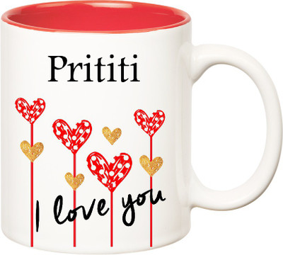 

Huppme I Love You Prititi Inner Red (350 ml) Ceramic Mug(350 ml), Red;white