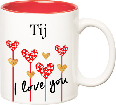 

Huppme I Love You Tij Inner Red (350 ml) Ceramic Mug(350 ml), Red;white