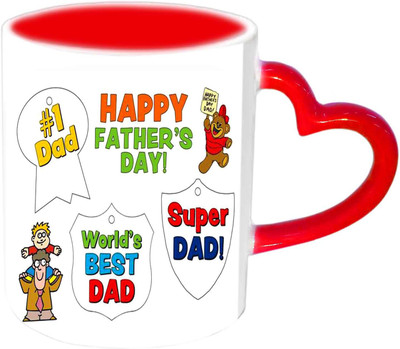 

Raj Laxmi World's Best Dad Nice Design Red Heart Handle Ceramic Mug(350 ml)