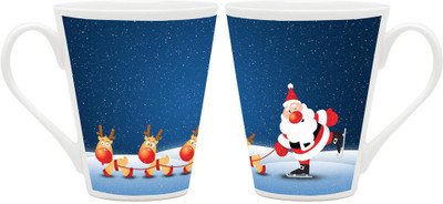 

Homesogood Jumping Santa Claus Ceramic Mug(355 ml, Pack of 2)