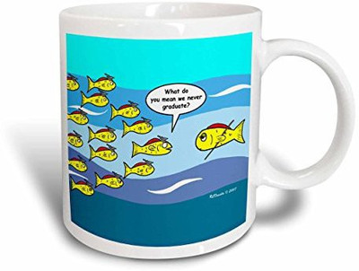 

3dRose Graduation Cartoon with Fish Ceramic, 15 oz, White Ceramic Mug(60 ml), Multicolor
