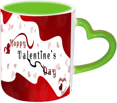 

Raj Laxmi Love Flow Green Handle Valentine Ceramic Mug(350 ml)