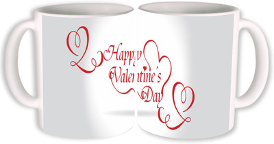 

PhotogiftsIndia Happy Valentine Day with Heart Ceramic Mug(325 ml, Pack of 2), Multicolor