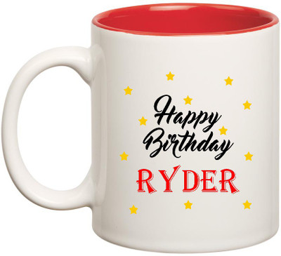 

HuppmeGift Happy Birthday Ryder Inner Red Ceramic (350ml) Ceramic Mug(350 ml), Red;white