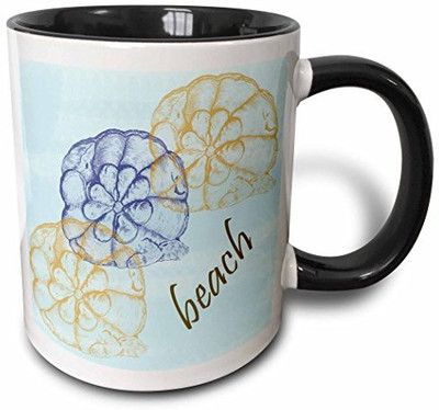 

3dRose Three Shells on Calming Blue Beach Themed Art Two Tone Black, 11 oz, Black/White Ceramic Mug(60 ml)