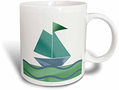 

3dRose mug_58464_2 Sail Boat, Green Ceramic, 15 oz, White Ceramic Mug(60 ml)