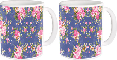 

Heyworlds gifts for flower design 53 Ceramic Mug(325 ml, Pack of 2), Multicolor
