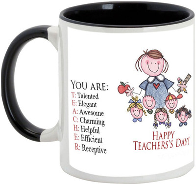 

AllUPrints Teacher Defines Us Ceramic Mug(325 ml), Black