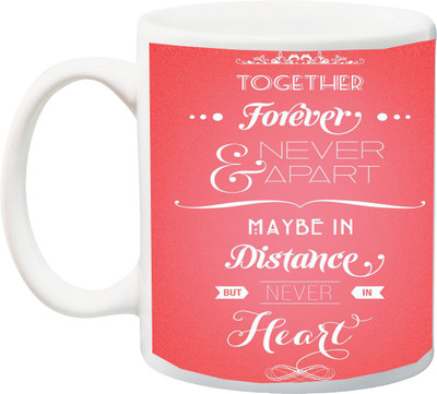 

ME&YOU Gift for Husband/Wife/Girlfriend/Boyfriend/Lover;"Together Forever Distance Heart Red 3D printed Ceramic Mug(325 ml), Multicolor