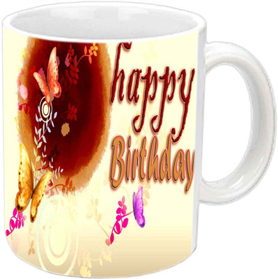 

Raj Laxmi butterfly flower b'day white Ceramic Mug(350 ml)