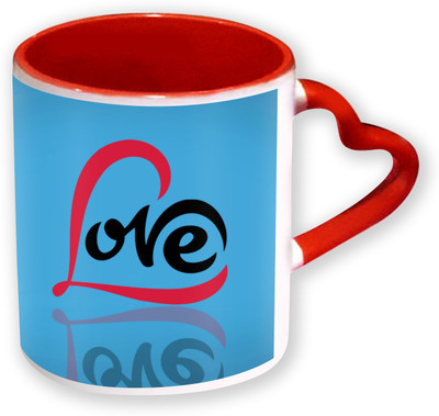 

Heyworlds Happy Valentine Day Gifts Heart Shape Red Color with Handle 58 Ceramic Mug(325 ml), Multicolor