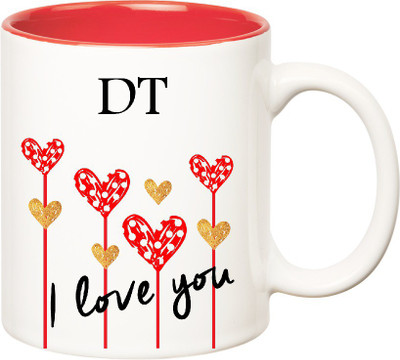 

Huppme I Love You Dt Inner Red (350 ml) Ceramic Mug(350 ml), Red;white