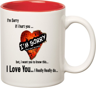 

Huppme I Am Sorry Saying inner Red Ceramic Mug(350 ml), Red;white