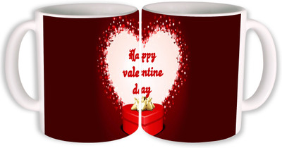 

PhotogiftsIndia Happy Valentine Day With Gift Ceramic Mug(325 ml, Pack of 2), Multicolor