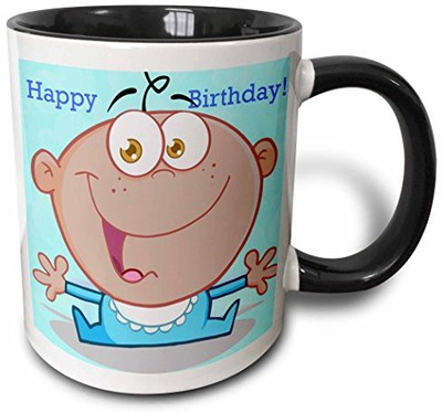 

3dRose Happy Birthday African American Boy Two Tone Black, 11 oz, Black/White Ceramic Mug(60 ml), Multicolor