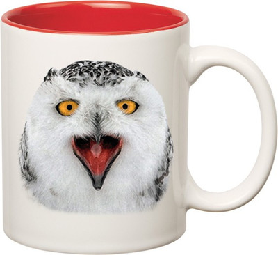 

Huppme Owl Inner Red Ceramic Mug(350 ml), Red;white