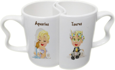 

Ucard Aquarius and Taurus Zodiac Sign Couple Bone China, Ceramic, Porcelain Mug(325 ml), Multicolor