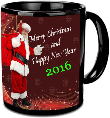 

Raj Laxmi Santa wishing new year black Ceramic Mug(350 ml)