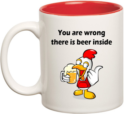 

Huppme BEER Inner Red Ceramic Mug(350 ml), Red;white