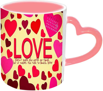 

Raj Laxmi Love hearts pink handle valentine Ceramic Mug(350 ml)