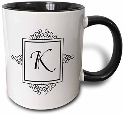 

3dRose mug_154334_4 Initial Letter K Personal Monogrammed Fancy Black and White Typography Elegant Stylish Personalized Two Tone Black, 11 oz, Black/White Ceramic Mug(60 ml)