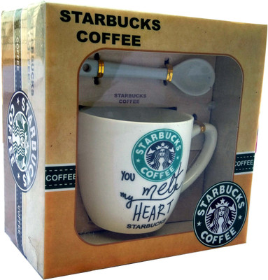 

Volik Starbucks With Trey & Spoon Ceramic Mug(300 ml), Green;white
