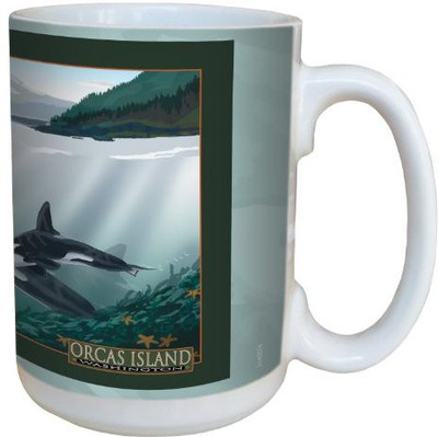 

Tree-Free Greetings Greetings lm43076 Magnificent Orcas Island Orcas by Mike Rangner Ceramic with Full-Sized Handle, 15-Ounce, Multicolored Ceramic Mug(60 ml), Multicolor