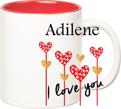 

Huppme I Love You Adilene Inner Red (350 ml) Ceramic Mug(350 ml), Red;white