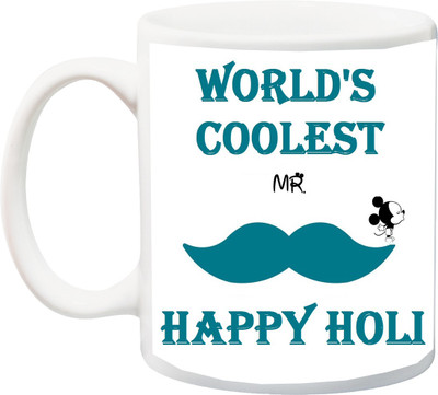 

ME&YOU Gift for Holi;World's Coolest Mr Happy Holy printed Ceramic Mug(325 ml), Multicolor