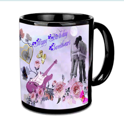 Raj Laxmi Sweetheart B'day Heart Black Ceramic Mug(3.5 ml)