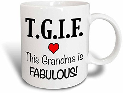

3dRose mug_202946_2 TGIF This Grandma is Fabulous, Red Ceramic, 15 oz, White Ceramic Mug(60 ml)
