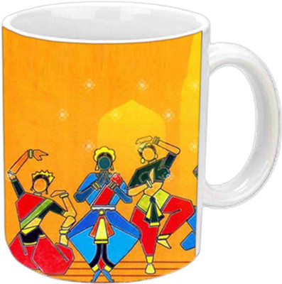 

Raj Laxmi Dancing theme white mug Ceramic Mug(350 ml)