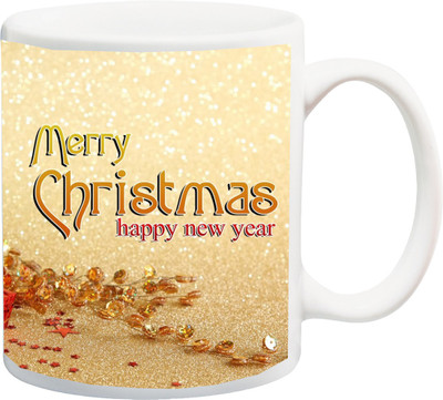 

ME&YOU Merry Christmas and Happy New Year Golden Dotted Prints Ceramic Mug(325 ml), Multicolor