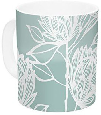

Kess InHouse InHouse Gill Eggleston Protea Jade White Blue Flowers Ceramic Coffee, 11 oz, Multicolor Ceramic Mug(60 ml)